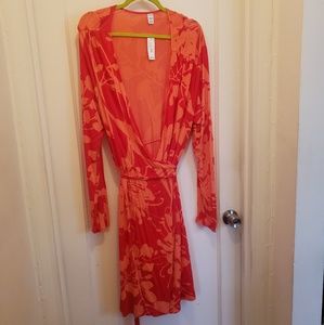 Old Navy Orange Plus Size Patterned Wrap Dress XXL